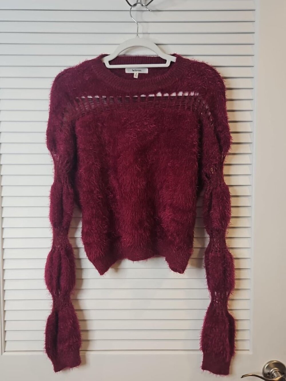 Lalavon Maroon Fuzzy Sweater Top